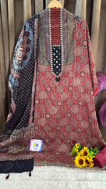 Ajrakh Mashru Silk Heritage Designer Suit Set