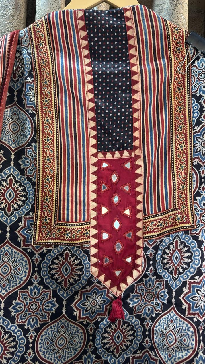 Premium Mashru Silk with authentic Ajrakh hand-block print