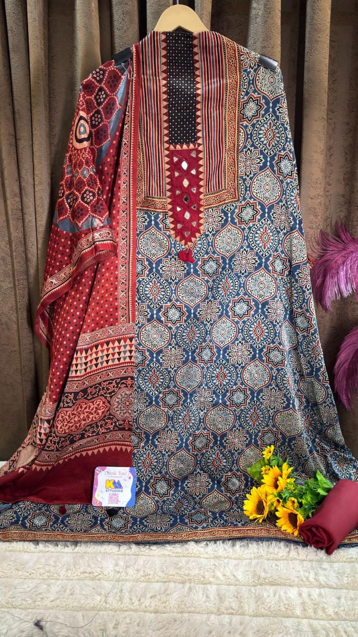 Ajrakh Mashru Silk Heritage Designer Suit Set