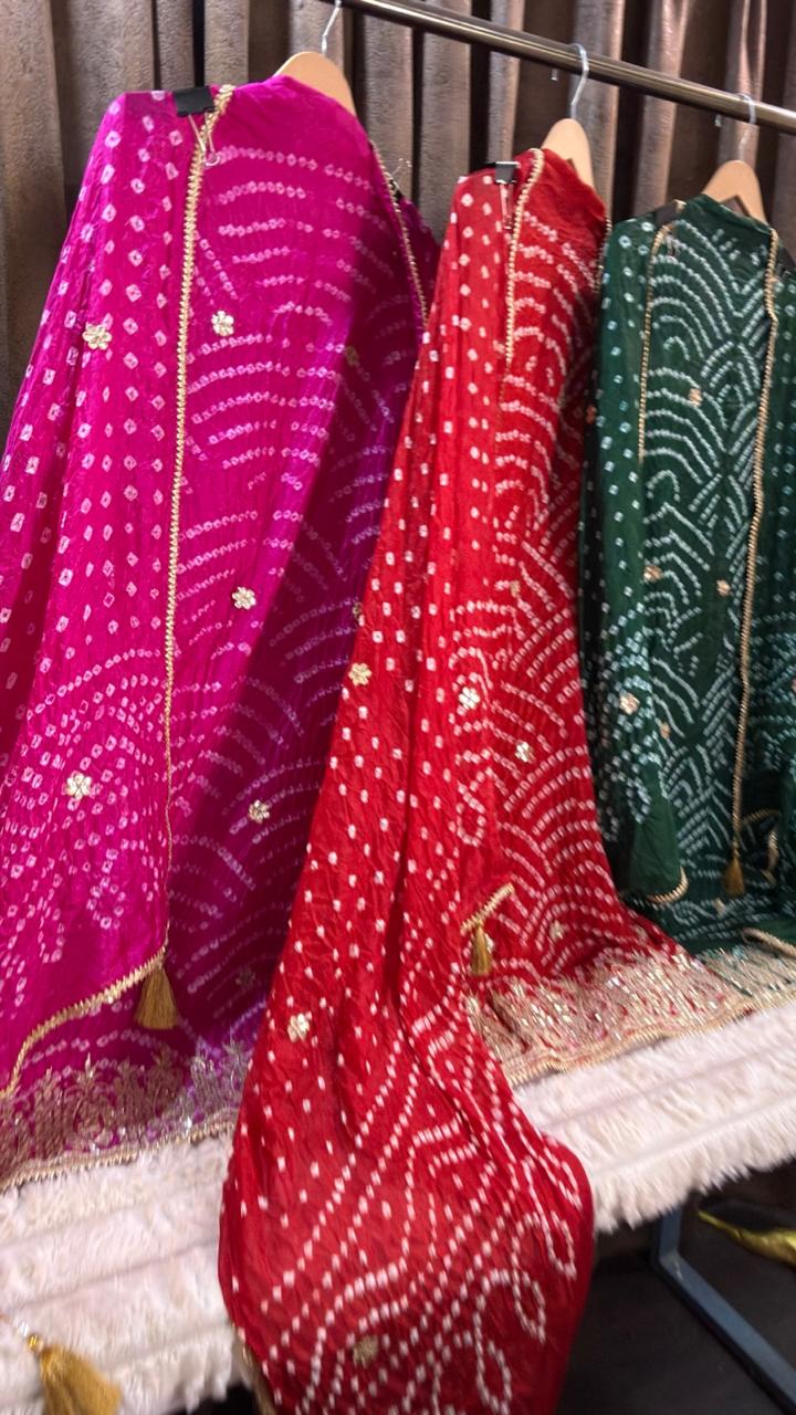 Bottle Green bandhani Designer Suit Set