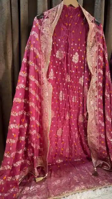 Bandhani Dola Silk Banarasi Designer Suit Set