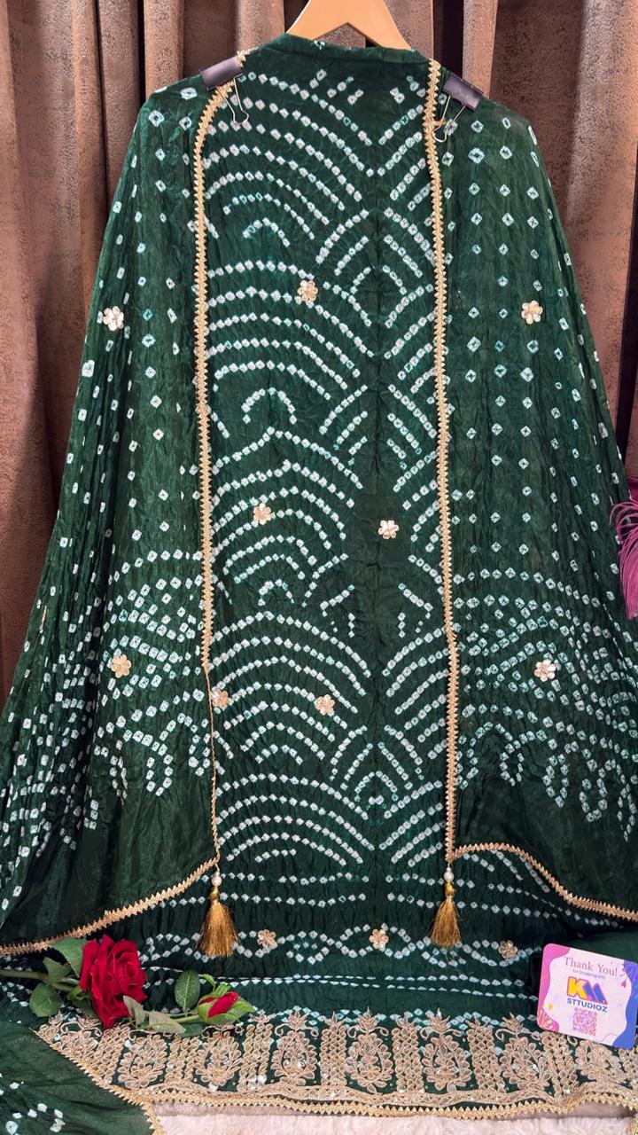 Bottle Green bandhani Designer Suit Set