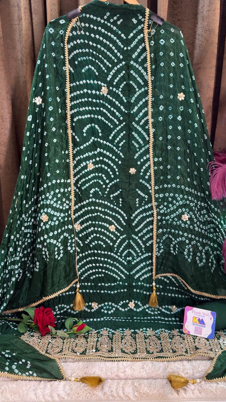 Bottle Green bandhani Designer Suit Set