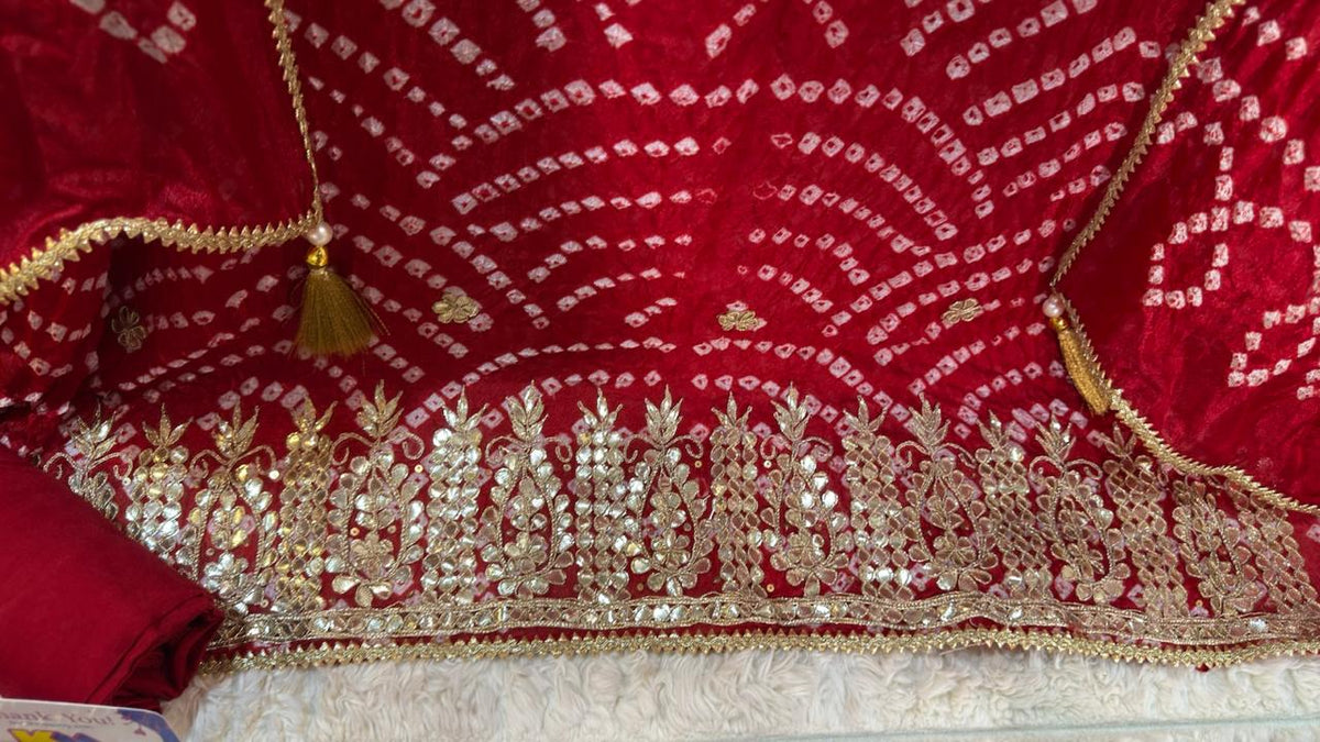Red Bandhani Designer Suit Set