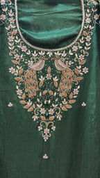 Emerald Green Bird Motif Silk Designer Suit Set