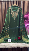 Emerald Green Bird Motif Silk Designer Suit Set