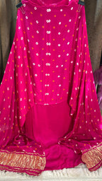 Hot rani pink Bird Motif Gajji Silk Designer Suit Set