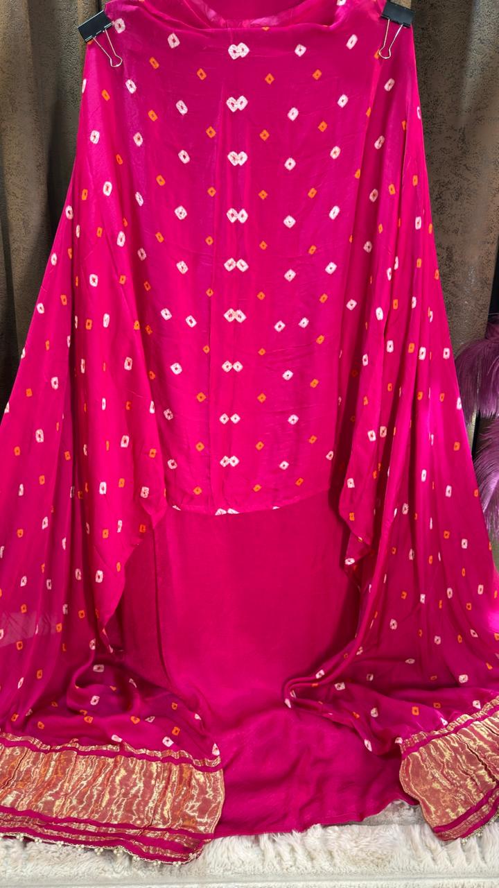 Hot rani pink Bird Motif Gajji Silk Designer Suit Set
