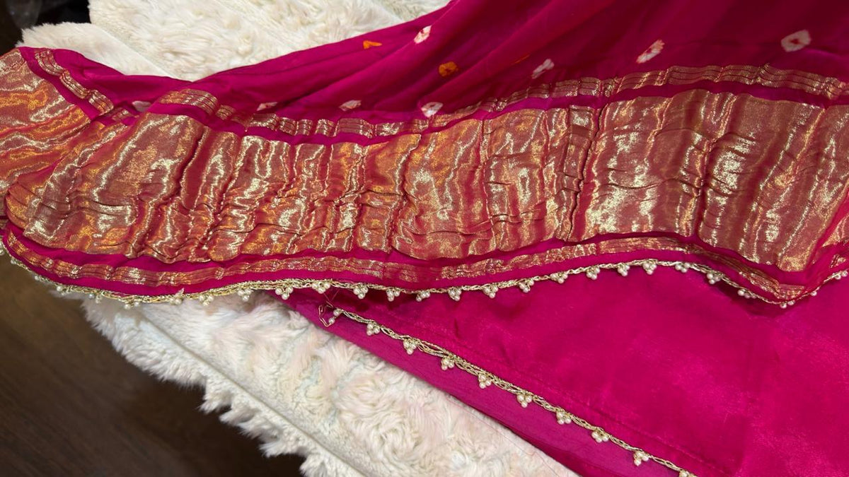 Hot rani pink Bird Motif Gajji Silk Designer Suit Set