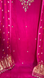 Hot rani pink Bird Motif Gajji Silk Designer Suit Set