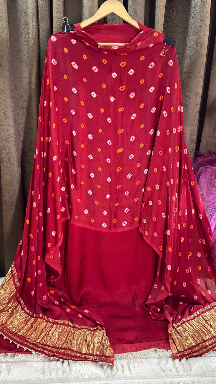 Deep ruby red Bird Motif Silk Designer Suit Set