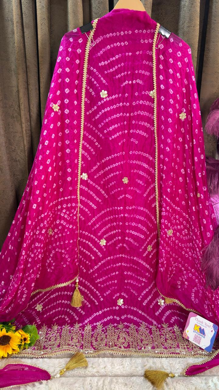 Hot Rani Pink Bandhani  Designer Suit Set