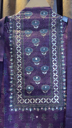 Royal Plum Raw Silk Jaipuri Print Designer Suit Set