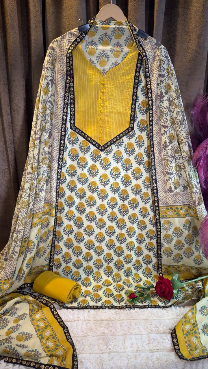 Pure Cotton Jaipuri Hand Block Print Designer Suit Set