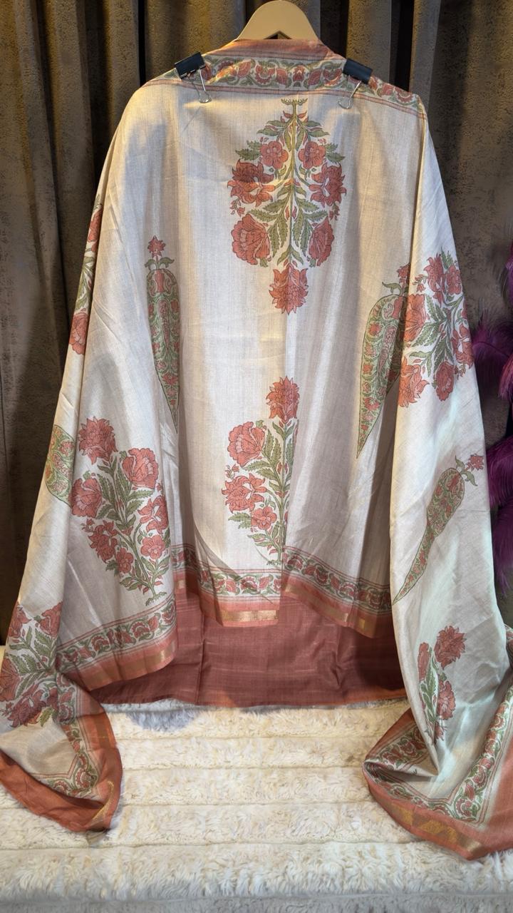Raw Silk Jaipuri Print Designer Suit Set