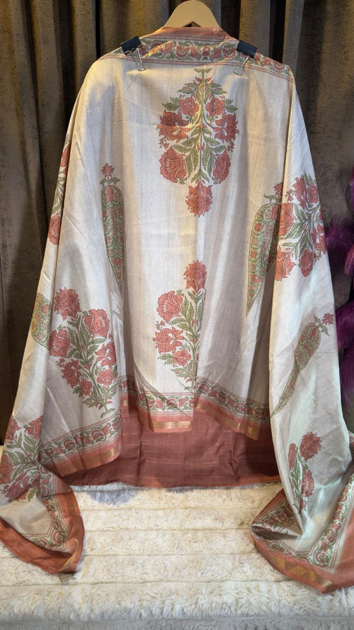 Raw Silk Jaipuri Print Designer Suit Set