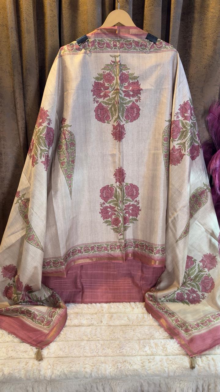 Raw Silk Jaipuri Print Designer Suit Set