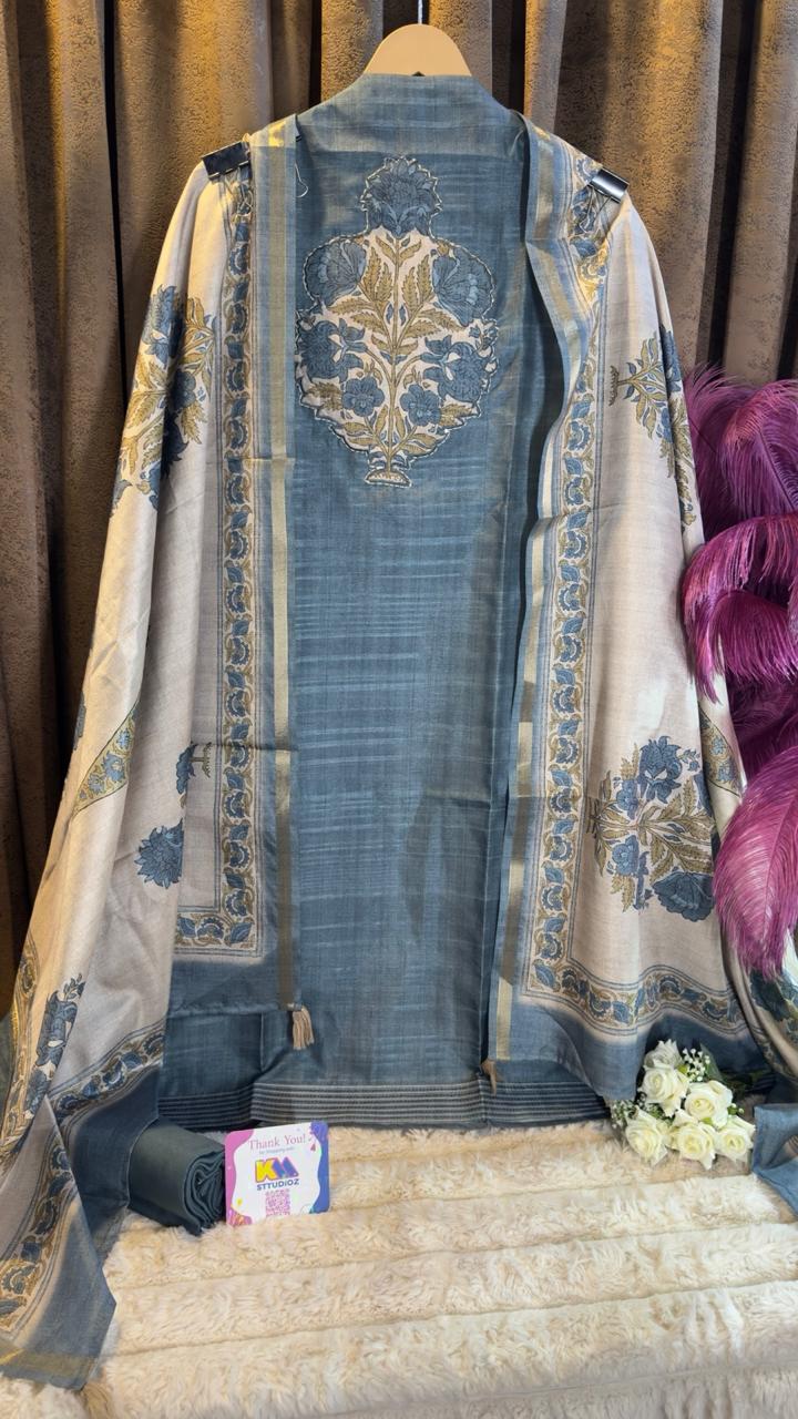 Raw Silk Jaipuri Print Designer Suit Set