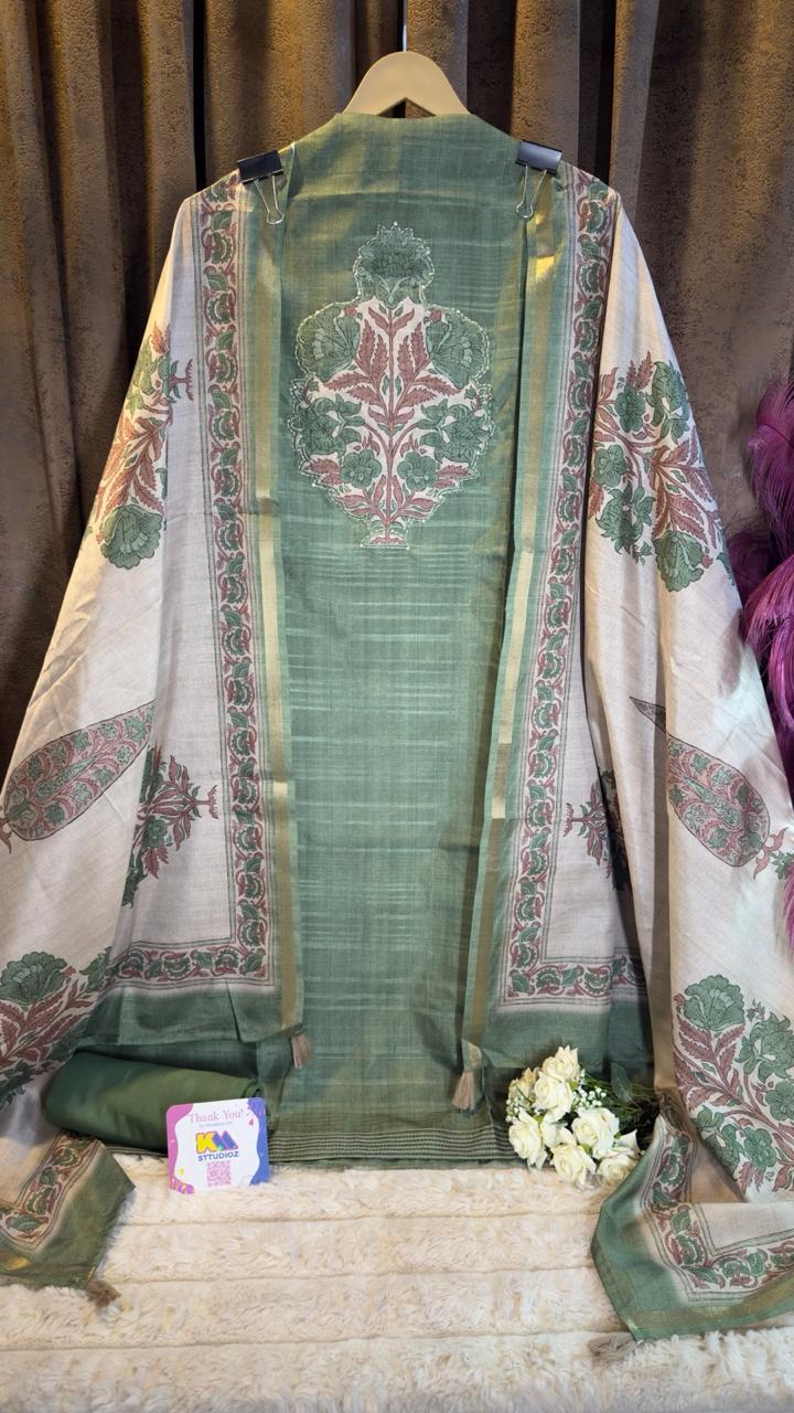 Raw Silk Jaipuri Print Designer Suit Set