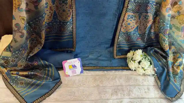 Pure Raw Silk Kalamkari Designer Suit Set