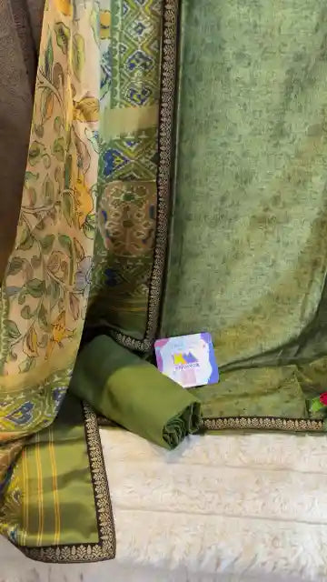 Pure Raw Silk Kalamkari Designer Suit Set