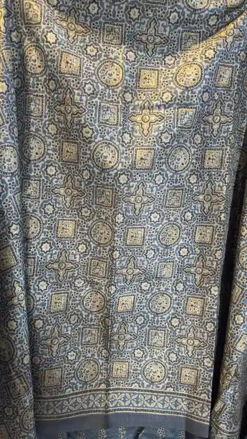 Royal Navy Blue Raw Silk Jaipuri Print Designer Suit Set