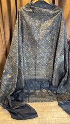 Royal Navy Blue Raw Silk Jaipuri Print Designer Suit Set
