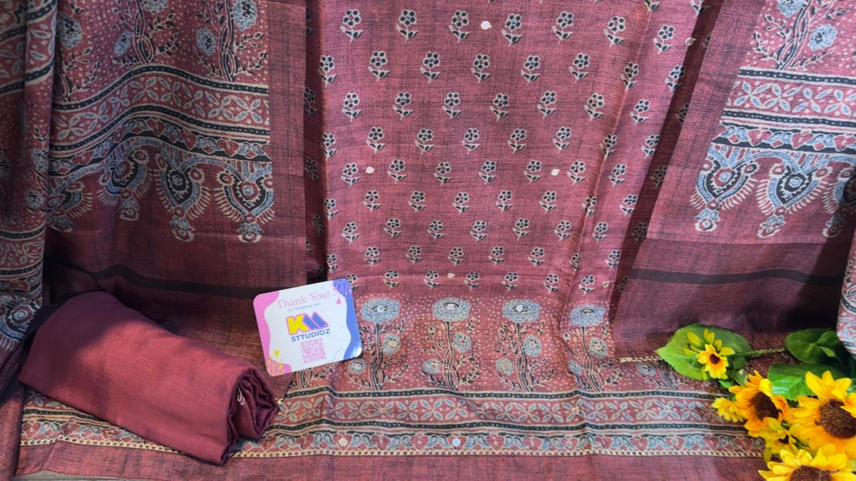 Dusty Rose Mauve Raw Silk Jaipuri Print Designer Suit Set