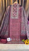 Dusty Rose Mauve Raw Silk Jaipuri Print Designer Suit Set