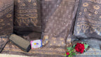 Smokey Ash Grey Raw Silk Jaipuri Print Designer Suit Set