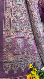 Royal Plum Raw Silk Jaipuri Print Designer Suit Set