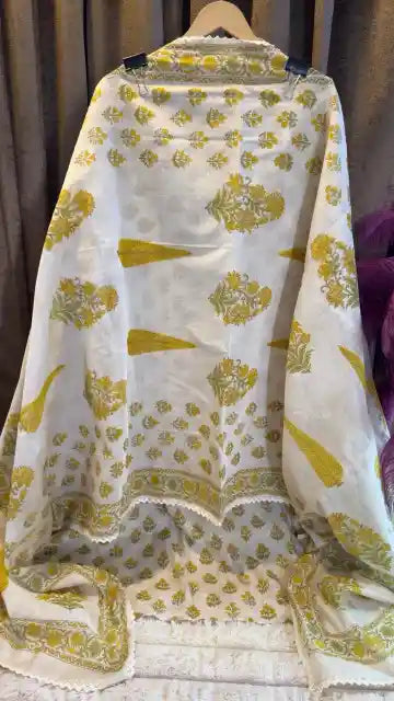 Premium Pure Mul Chanderi Hand Block Designer Suit Set