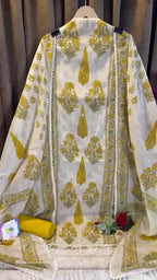 Premium Pure Mul Chanderi Hand Block Designer Suit Set