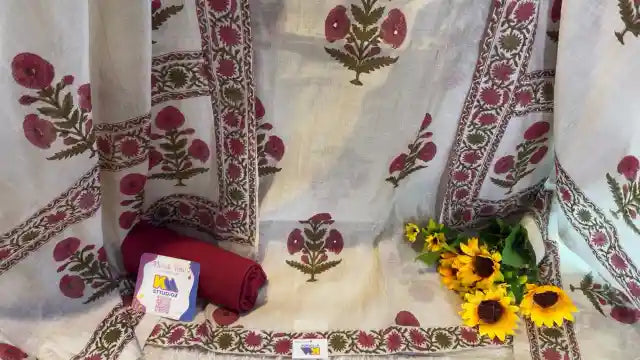 Pure Mul Chanderi Hand Block Designer Suit Set