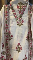Pure Mul Chanderi Hand Block Designer Suit Set