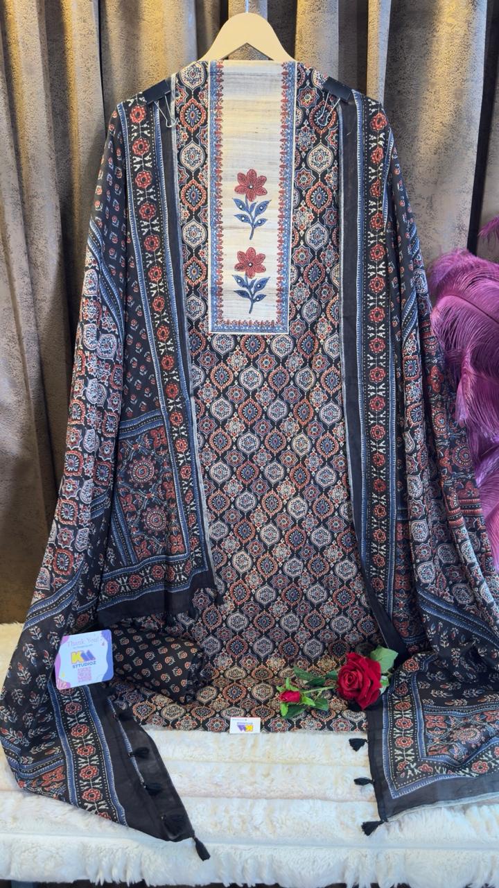 Pure Cotton Badam Boota Hand Block Designer Suit Set