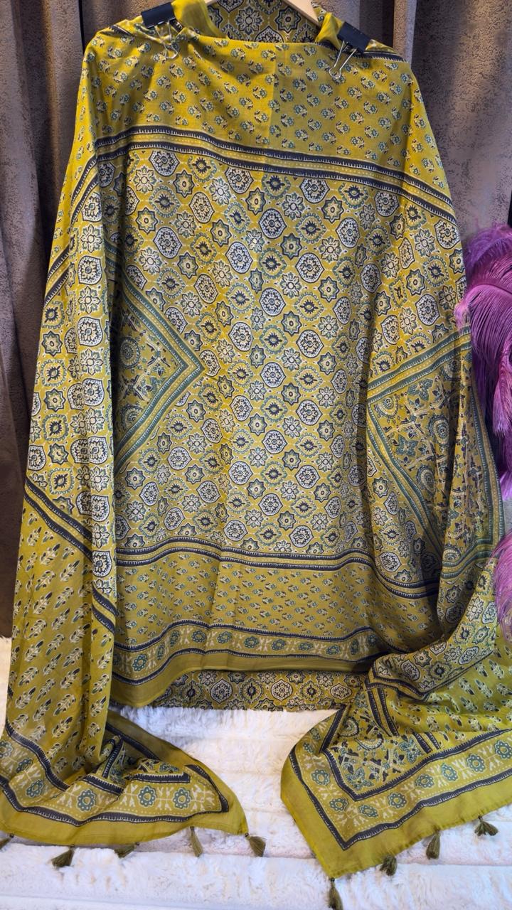 Pure Cotton Badam Boota Hand Block Designer Suit Set