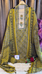 Pure Cotton Badam Boota Hand Block Designer Suit Set