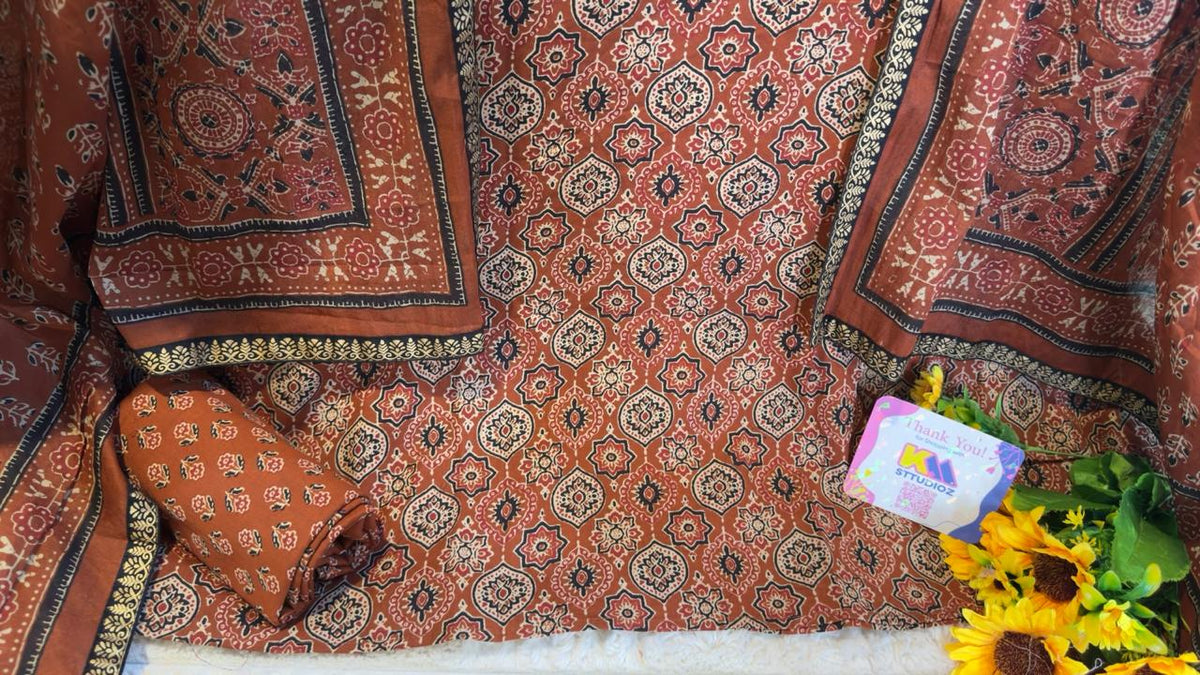 Pure Cotton Badam Boota Hand Block Designer Suit Set