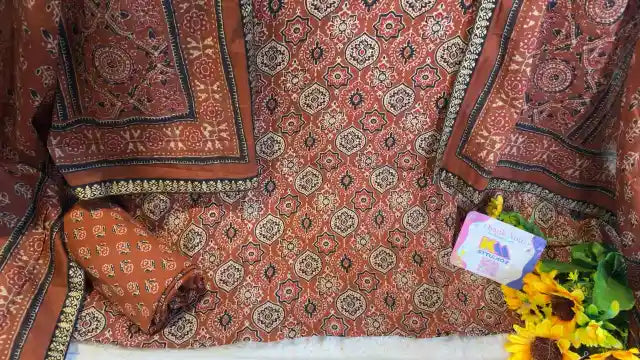 Pure Cotton Badam Boota Hand Block Designer Suit Set