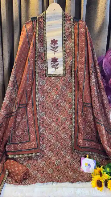 Pure Cotton Badam Boota Hand Block Designer Suit Set