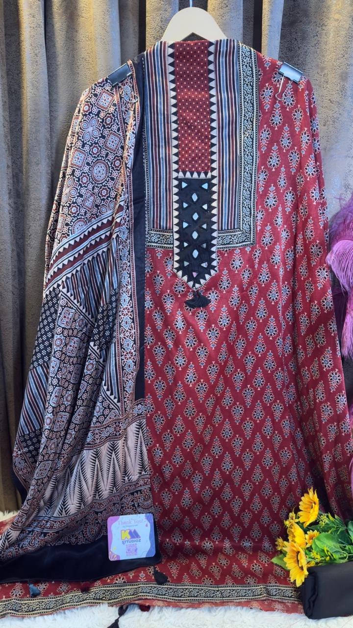 Luxury Ajrakh Mashru Silk Suit Set