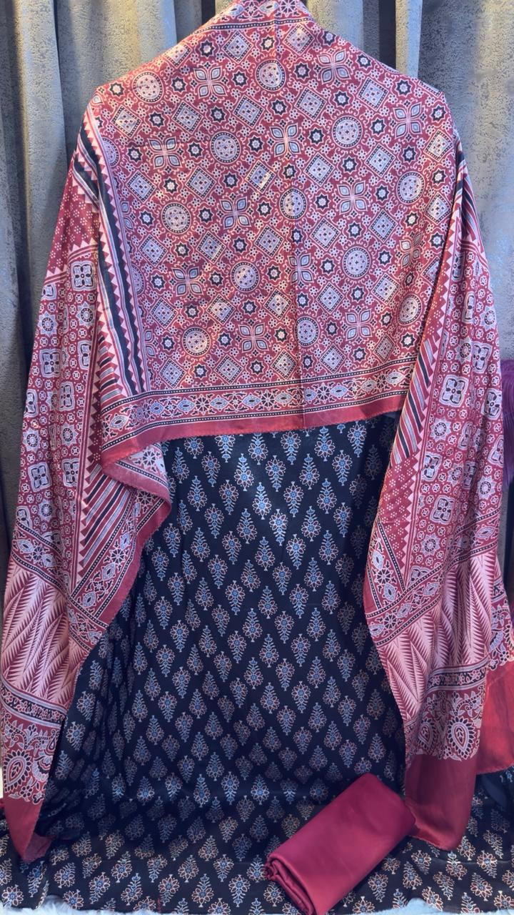 Luxury Ajrakh Mashru Silk Suit Set