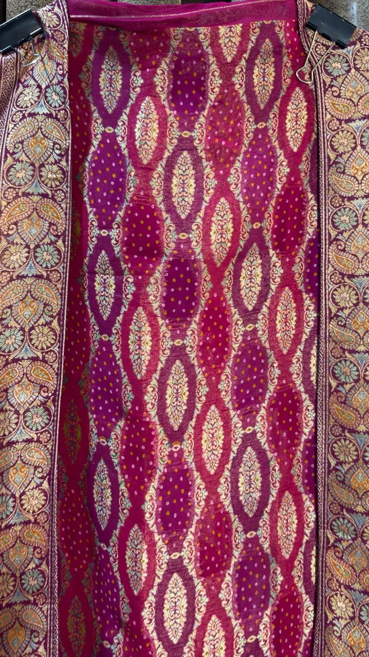 Pure Khaddi Georgette Banarasi Bandhani Suit Set