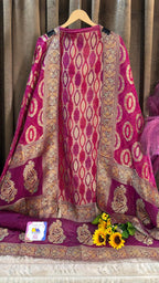 Pure Khaddi Georgette Banarasi Bandhani Suit Set