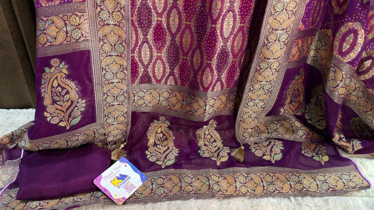 Pure Khaddi Georgette Banarasi Bandhani Suit Set