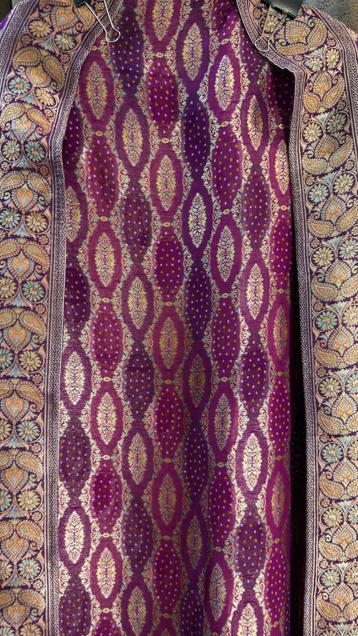 Pure Khaddi Georgette Banarasi Bandhani Suit Set