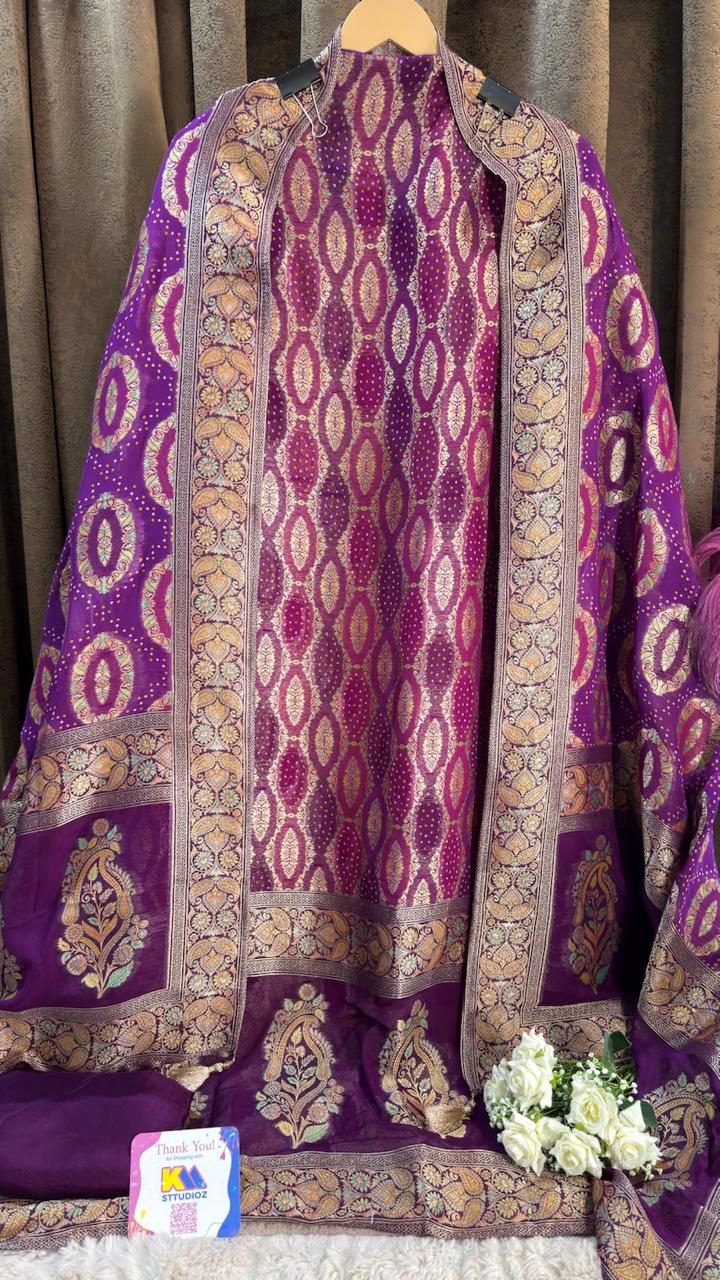 Pure Khaddi Georgette Banarasi Bandhani Suit Set