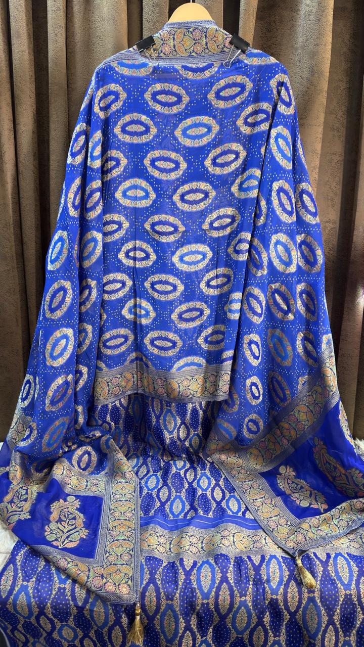 Pure Khaddi Georgette Banarasi Bandhani Suit Set