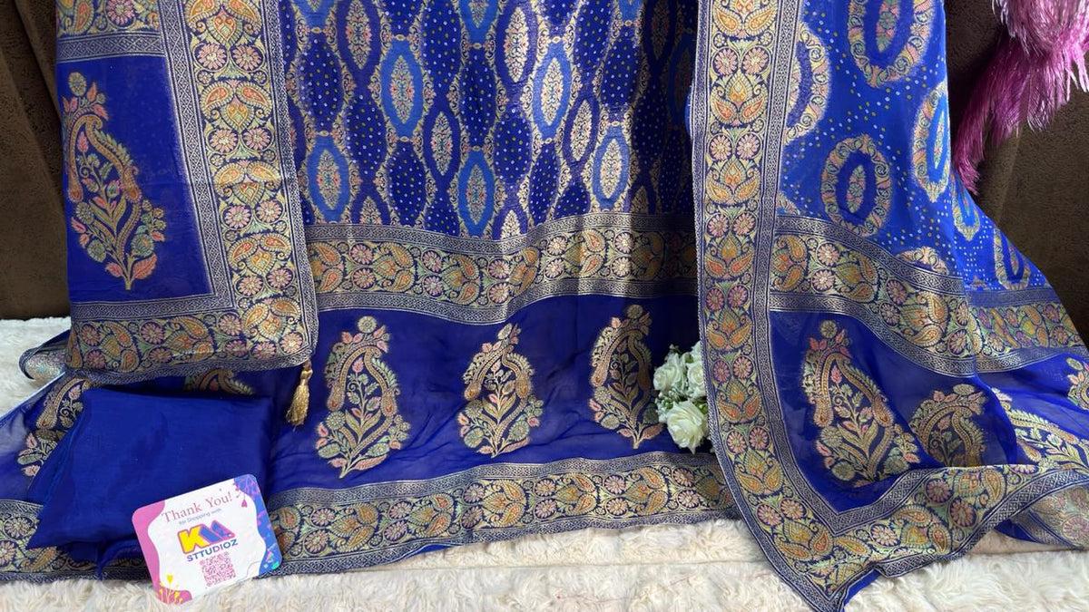 Pure Khaddi Georgette Banarasi Bandhani Suit Set